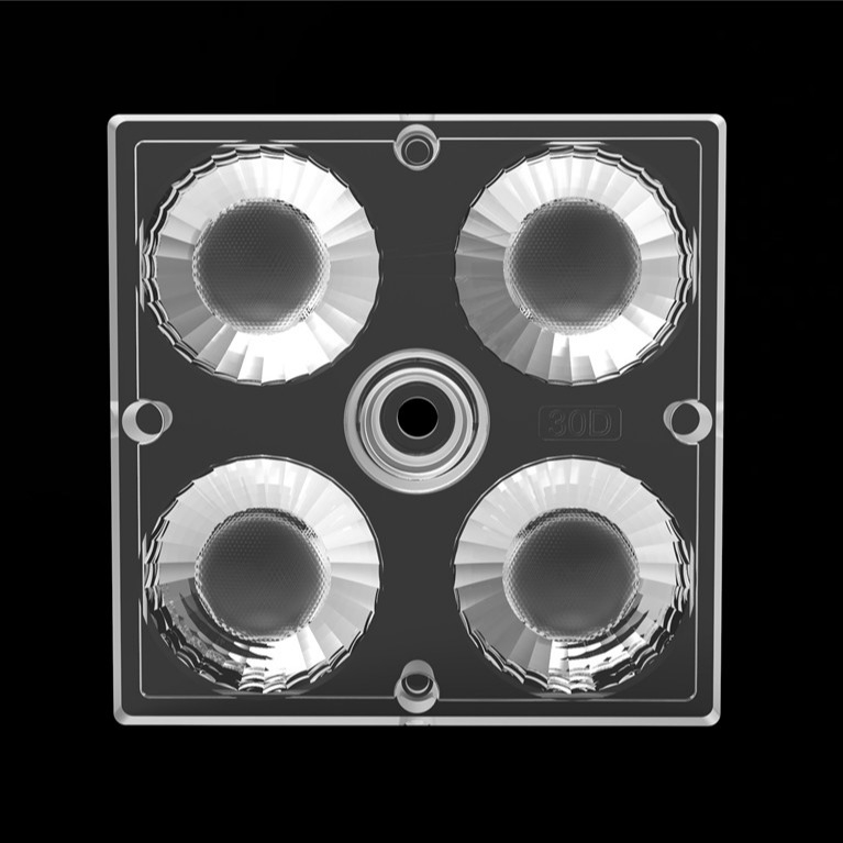 50*50mm 30 Degree 4 In 1 LED Light Lens PC Material For Flood Lighting SMD7070/ 5050/4*3030 LED