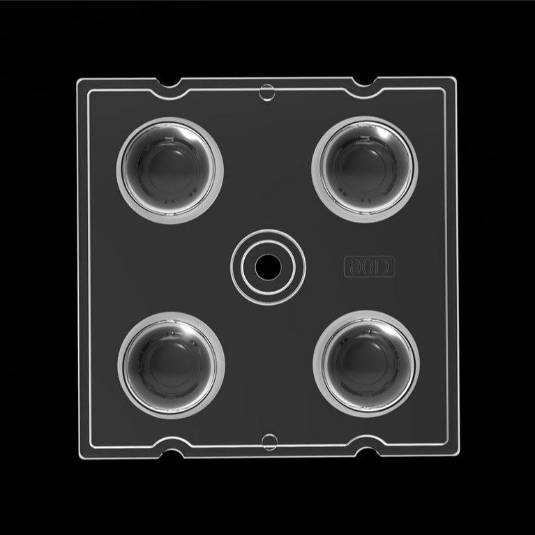 50*50mm 90 Degree 4 In 1 LED Light Lens PC Material For Flood Lighting SMD7070/ 5050/4*3030 LED
