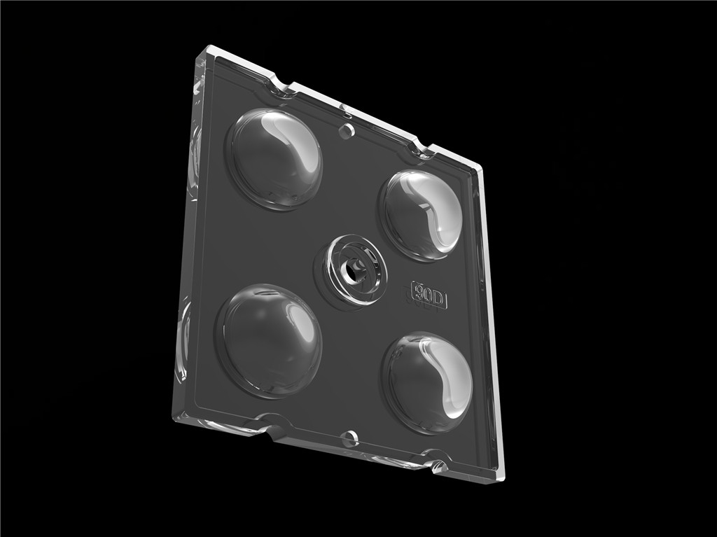 50*50mm 90 Degree 4 In 1 LED Light Lens PC Material For Flood Lighting SMD7070/ 5050/4*3030 LED
